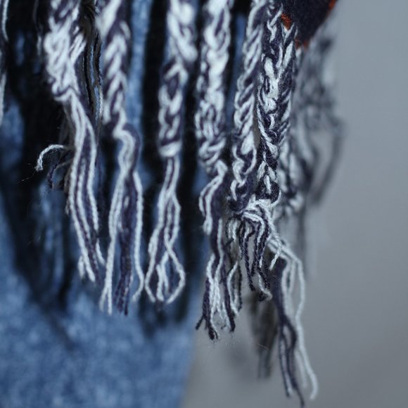 Blue & Orange Wool Tribal Fringe Shawl - Picture 5 of 15